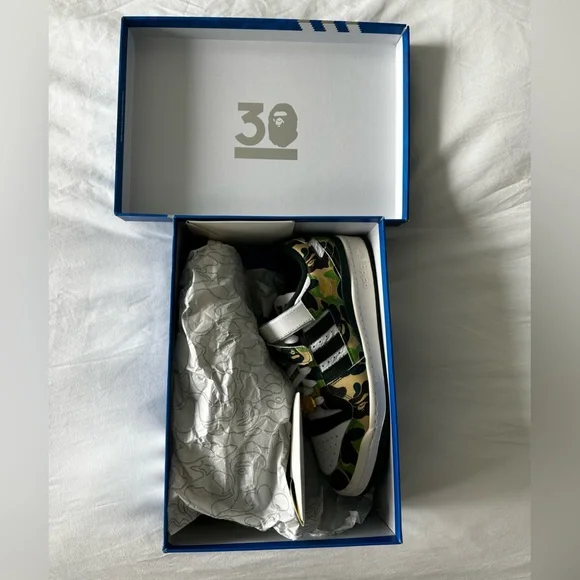 Adidas x BAPE Forum 84 Low “30th Anniversary Green Camo” Sneakers - Picture 4 of 9